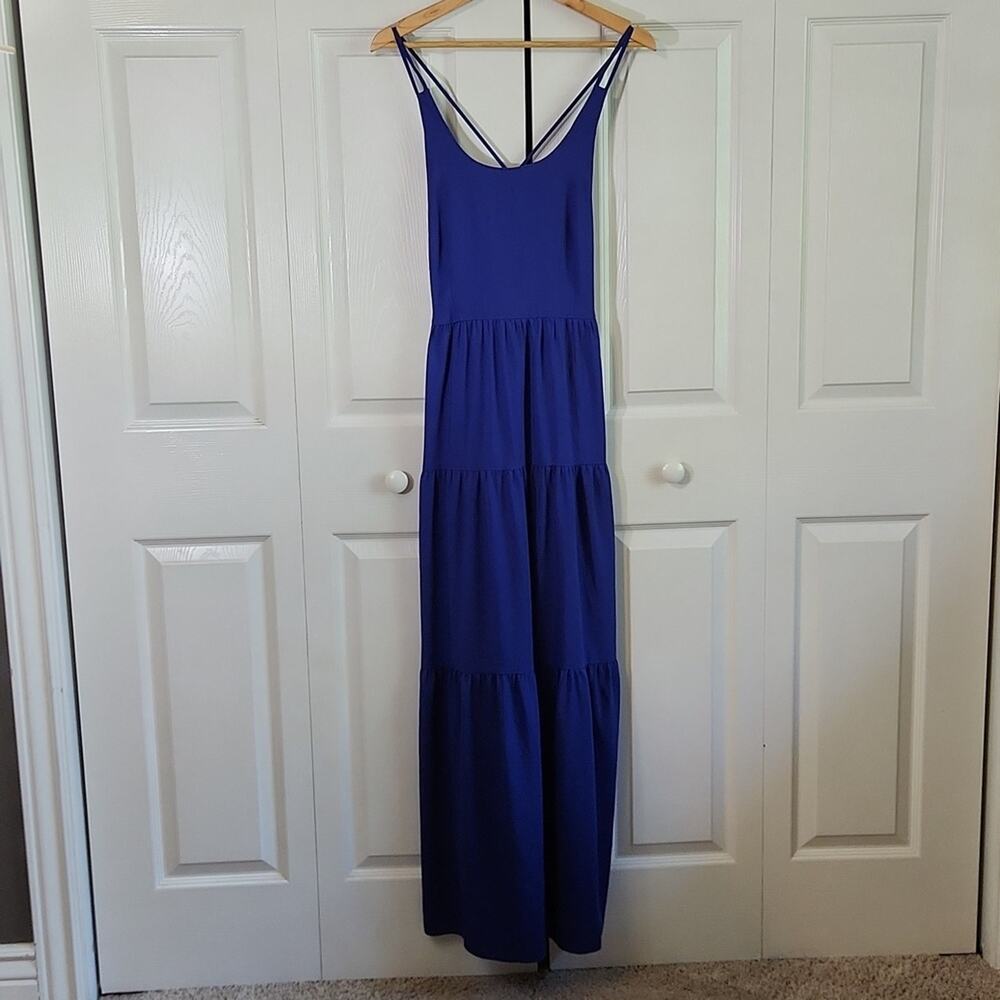 Royal Blue Tiered Maxi Dress 10 Strappy Criss Cross Back Sleeveless Summer Event